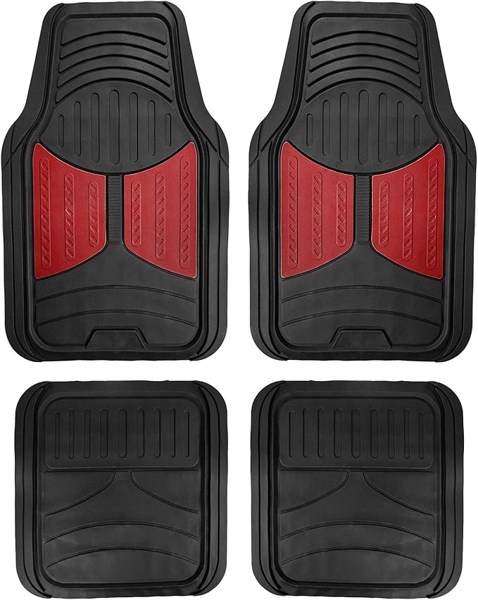 TLH Monster Eye Car Trimmable Floor Mats - Heavy-Duty Burgundy Rubber Floor Mats for Cars, Universal Fit Full Set, Climaproof™ Waterproof Floor Mats for Most Cars, Sedan, SUV, Truck Floor Mats