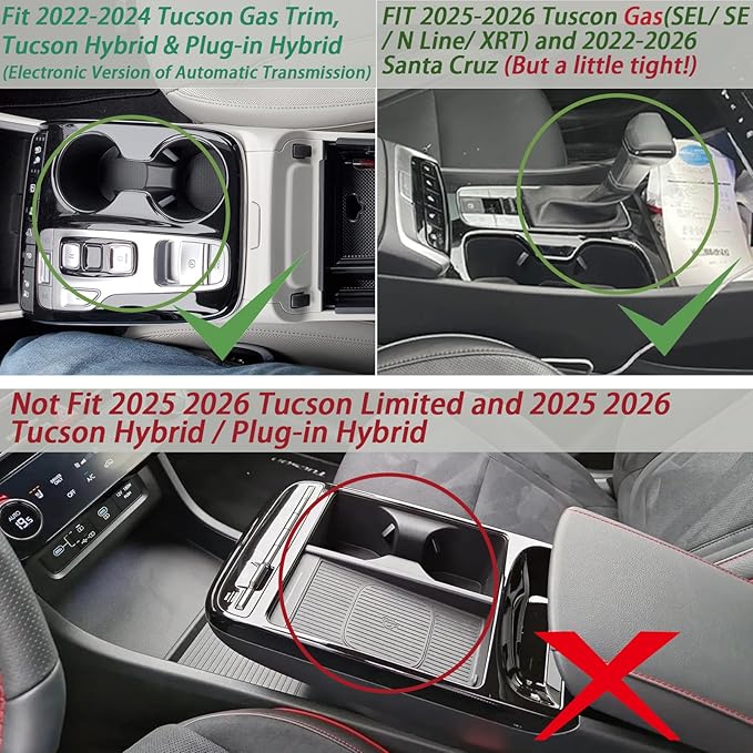 Center Console Organizer Compatible with 2022-2024 Hyundai Tucson & Santa Cruz 2022-2026 Interior Accessories Armrest Storage Box Insert Tray (Not for 2025 Limited/Hybrid/Plug-in Hybrid) Black