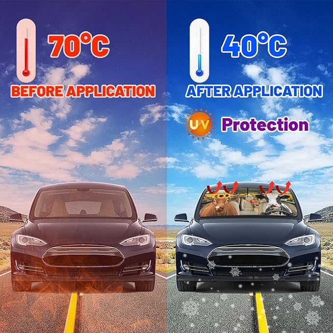 DOPINDU Cow Print Car Windshield Sun Shade Umbrella Bendable Handle Foldable Funny Sunshade for Car Windshield Block UV Rays Keep Vehicle Cool for Most Sedans SUV Trucks Cars 57"x30"