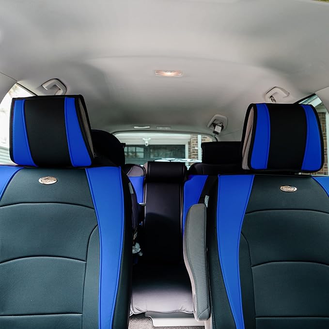 FH Group Ultra Comfort Highest Grade Faux Leather Full Set Cushion Pads Car Seat Covers for Front and Rear– Universal Fit for Cars Trucks & SUVs (Blue/Black)