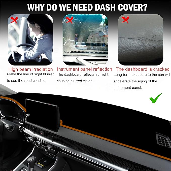 Dash Cover for Honda CR-V CRV Accessories 2023 2024 2025 2026 Dashboard Cover Center Console Dash Mat Carpet Protector Sunshield No Glare Non-Slip Pad Custom Fit, Orange Trim