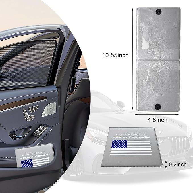 Ziciner Car Registration Insurance Holder, 2Pack Essential Auto Card Document Glove Box Organizer with Touch Fastener, Vehicle Interior Accessories Perfect for Most Car, Truck, SUV (Gray/Blue Flag)