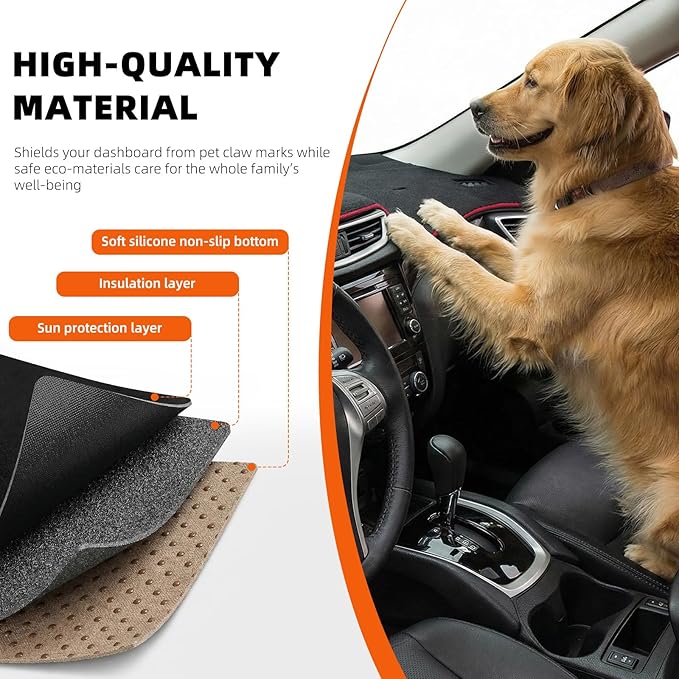 KEYOOG Dashboard Cover Dash Mat Fit for Fo-rd F-150 2008-2004 (for Left Hand Drive), Car Dash Board Mat Anti-Glare Carpet, Non-Slip Pad Sunshield Protector (Red Border Banding)
