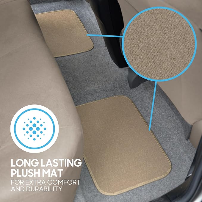 BDK Classic Carpet Floor Mats for Car & Auto - Universal Fit -Front & Rear with Heelpad (Medium Beige) (MT-100-CPTSERIES)
