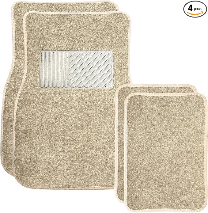 4PCS Car Floor Mats, Waterproof Non-Slip Car Floor Liners with Safety Heel Pad, All-Weather Wear-Resistant Mats Heavy Duty Universal Carpets for Truck SUV Van Sedan (Beige)