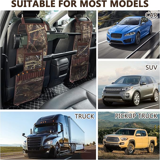 Seat Back Gun Rack, 2 Pack Truck Gun Rack Foldable Car Seat Back Gun Holder Camo Rifle Holder with Storage Pockets, Gun Sling Bag for Hunting Rifles/Shotguns, Fit Most Truck SUV