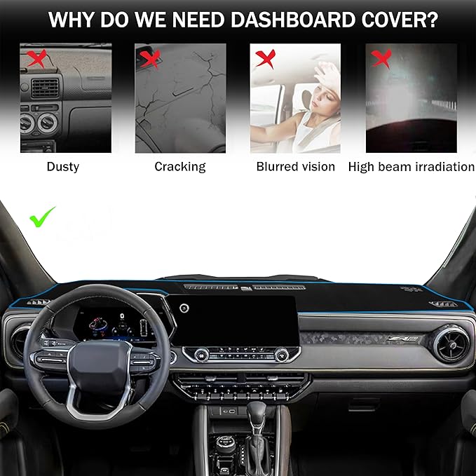 Dash Cover for Chevy Colorado/Gmc Canyon 2023 2024 2025 2026 Dashboard Cover Mat Center Console Non-Slip No Glare Protector Mat Pad Sunshade Interior Accessories for Chevylot Colorado, Blue Trim