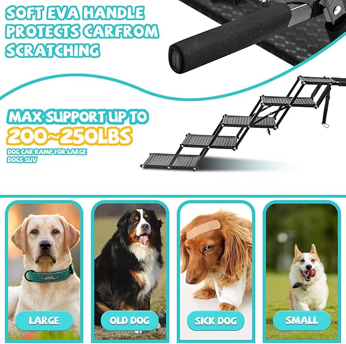 Zendova Extra Wide Dog Stairs for Car - Foldable 5-Step Non-Slip Pet Stairs for Home, Lightweight Dog Steps for Senior & Large Dogs to SUV, Truck, Bed - Supports 250 lbs