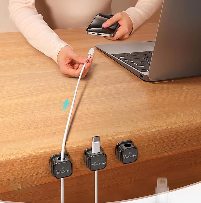 6 Pack Magnetic Cord Holder,Cord Organizer cratation Strong Adhesive Desk Cable Management,Magnetic Cable Clips Organize Phone Charging Cable Wire Holder Neatly for Home,Office,Car,Nightstand.