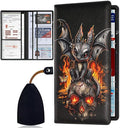 Car Registration and Insurance Card Holder for Women Men, Waterproof PU Leather Glove Box Car Organizer with Magnetic Shut, Vehicle Document Holder for Driver License,Cards, Black Baby Dragon + Skull