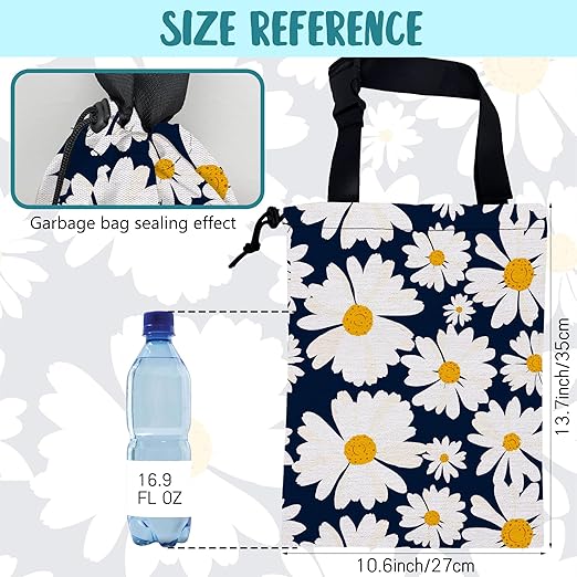 KXWQTRDD Car Trash Bag Chamomile Flower Hanging Drawstring Car Organizer and Storage Bag with Adjustable Buckle Canvas Garbage Bin for Back Seat or Hanging Headrest Car Decor Road Trip Essentials