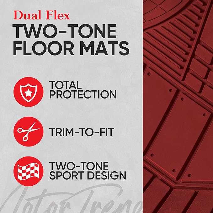 Motor Trend DualFlex™ Rubber Car Floor Mats All Weather Waterproof 4-Piece Sporty Two-Tone Design Car Mats Full Set - Universal Trim-to-Fit Floor Mats for Car, SUV, & Trucks - Car Carpet Protector