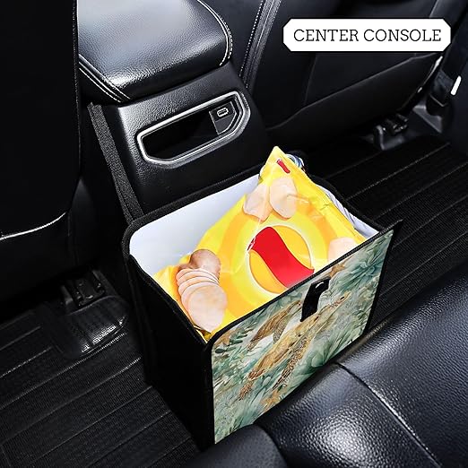 Car Trash Can Organizer Bin with Adjustable Strap for Back Front Seat Console Waterproof Leakproof Collapsible Portable 11 Inch Sea Turtle Starfish Plants