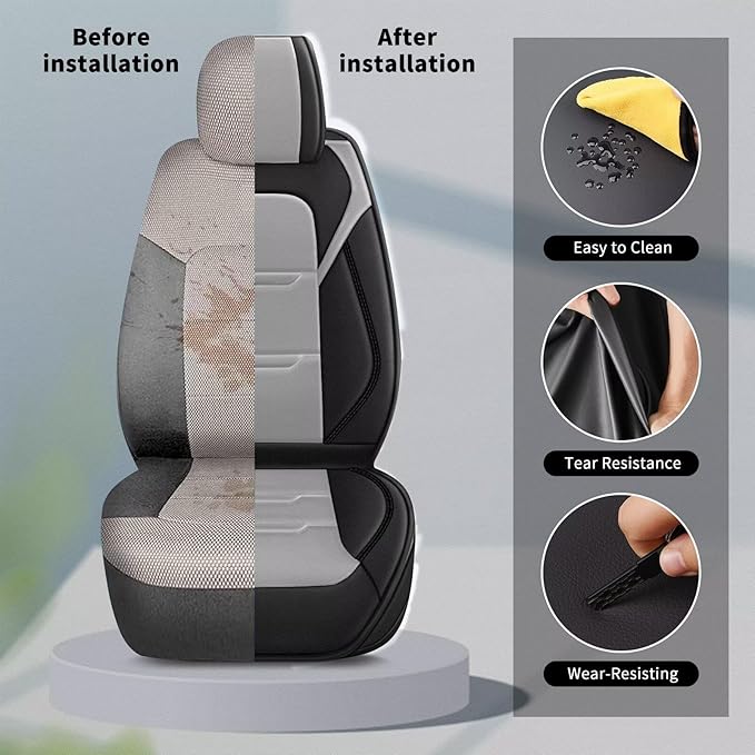 YORKNEIC 2 Front Car Seat Covers for Hyundai Sonata 2007-2024 2025 Faux Leather Waterproof Seat Covers Automotive Seat Protectors Cushions with Airbag Compatible(2 Front Seat,Black&Grey)