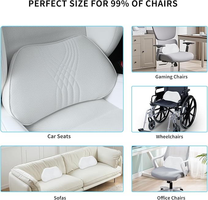 Dapucarin Lumbar Support Pillow for Car Seat, Office Chair Nappa Leather Memory Foam Lower Back Cushion for Back Pain Relief Improve Posture, Ergonomic Back Rest for Gaming Chair, White, 1PC