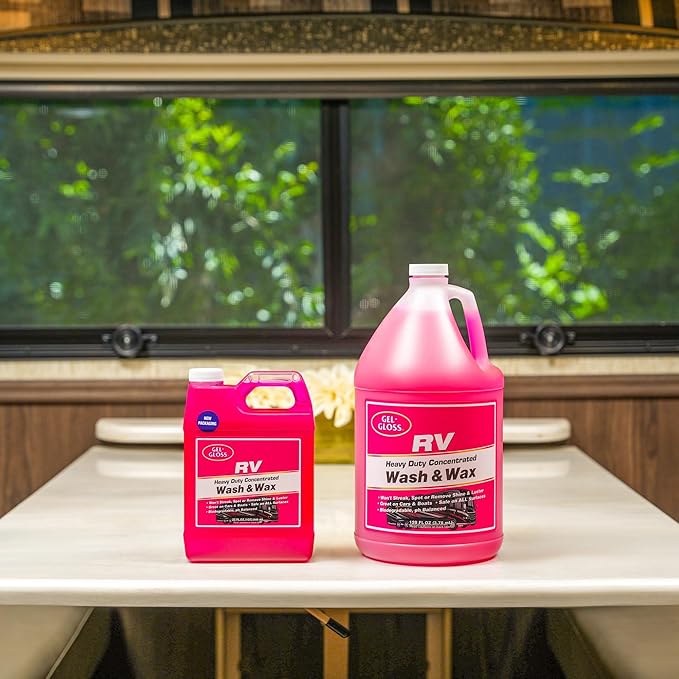 Gel GLOSS RV Wash & Wax - Clean, Streak-Free Finish, Reduced Water Spotting, pH Neutral, Concentrated Carnauba Wax Formula, Provides A Deep Gloss Finish on Campers and Motorhomes, 1 Gallon