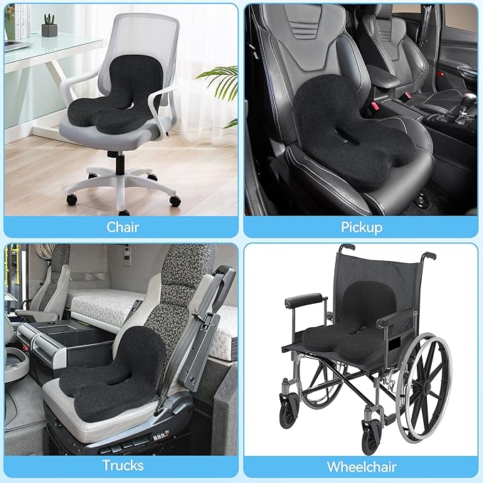 Truck Driver Seat Cushion, Memory Foam L-Shaped Ergonomic Cushion for Office Chairs, Comfort & Support for Long Sitting