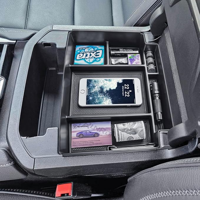 RUNROAD Center Console Organizer Tray Compatible with 2026 2025-2021 GMC Yukon/Chevy Tahoe/Suburban Accessories, Armrest Tray Secondary Storage Organizer Box, ONLY for Power Sliding Console, Black