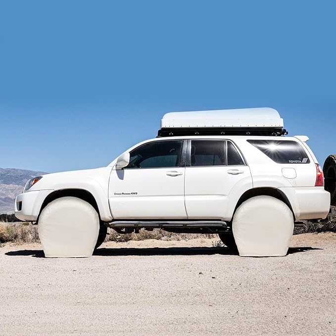 Explore Land Tire Covers 4 Pack - Tough Wheel Protector for Truck, SUV, Trailer, Camper, RV Universal Fits Tire Diameters 35''-38.75'', White