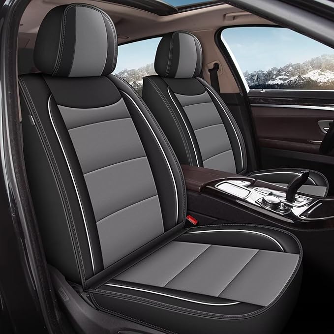 YORKNEIC 2 Front Seat Covers Fit for Hyundai Santa Cruz 2022 2023 2024: Leather Car Seat Covers - Waterproof Car Seat Protector Compatible Airbag (Black & Grey)