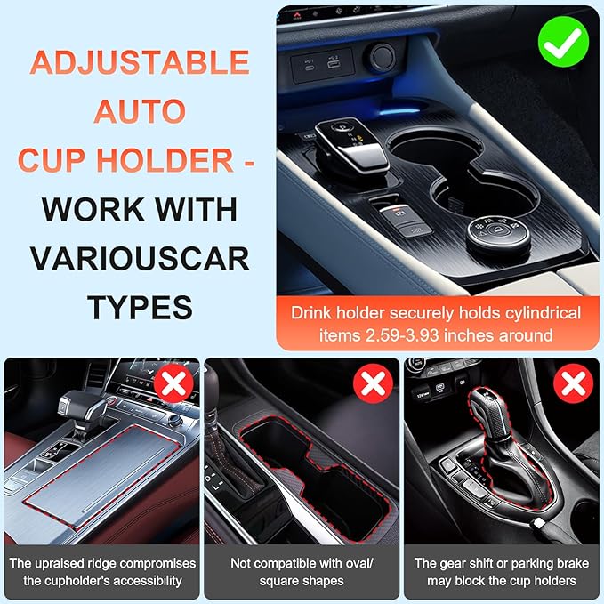 2-in-1 Car Cup Holder Expander, Upgraded Cup Adapter for Car with Offset Option,Phone Holder - Adjustable Base,Versatile Car Accessories Fits Yeti,Hydroflask & Large Water Bottles in 2.2"-4.2" (Black)