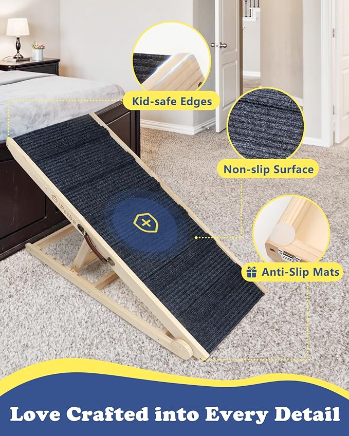 iPetba Dog Ramp for Bed & Couch for Large Dogs - Joint-Friendly, Anti-Slip, Adjustable, Extra Wide & Stable, Up to 200 lbs