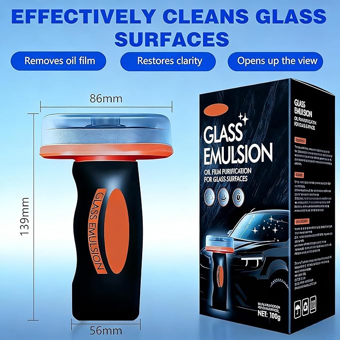 2 Packs Handheld Glass Oil-Film Remover, Car Glass Cleaner Oils Film Cleaning Brush, Q4 Glass Guard Windshield Cleaner & Oil Films Remover Emulsion Coating for Cars Window, Crystal Clear View