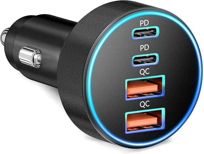Car Charger USB C, 4-Port 90W Super Fast Charging Car Phone Charger Accessories Dual USB-C & USB-A Cargador Carro Cigarette Lighter Adapter for iPhone 17 16 15 14 13 12, iPad, Galaxy, Tablet, Android
