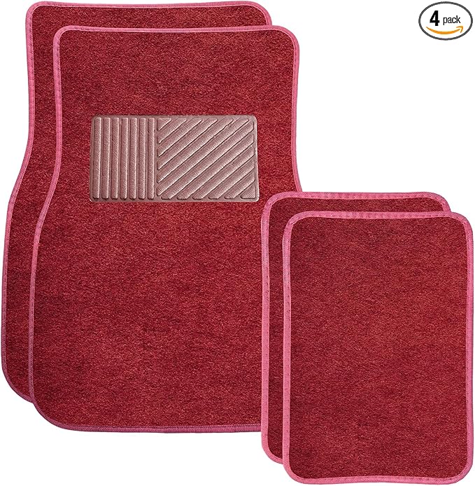 4PCS Car Floor Mats, Waterproof Non-Slip Car Floor Liners with Safety Heel Pad, All-Weather Wear-Resistant Mats Heavy Duty Universal Carpets for Truck SUV Van Sedan (Wine Red)