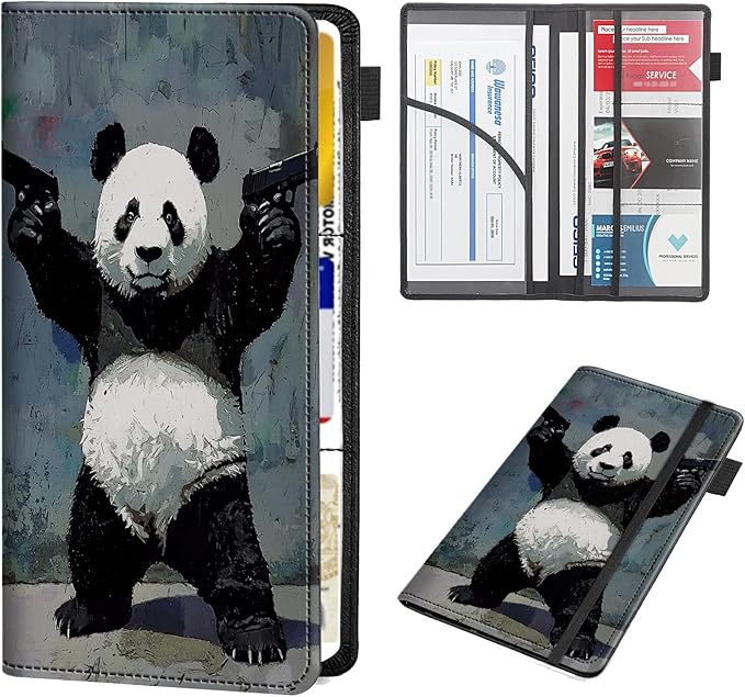 RAUEDWDJS Car Registration and Insurance Holder,Leather Vehicle Glove Box Organizer Wallet Case for Driver's License,ID Key Information Cards-Panda