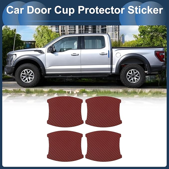 3D Car Door Handle Scratch Protector, 84x94mm Removable Magnetic Car Door Handle Protective Film Red, 4 Pcs