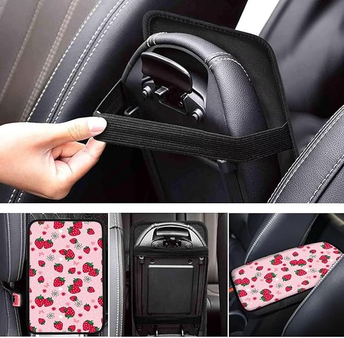 Red Strawberry Arm Rest Cover Car Easy to Install Armrest Console Cover Protect from Pet Claws Cars Console Covers Universal Interior Accessories Cars Arm Rest Cover