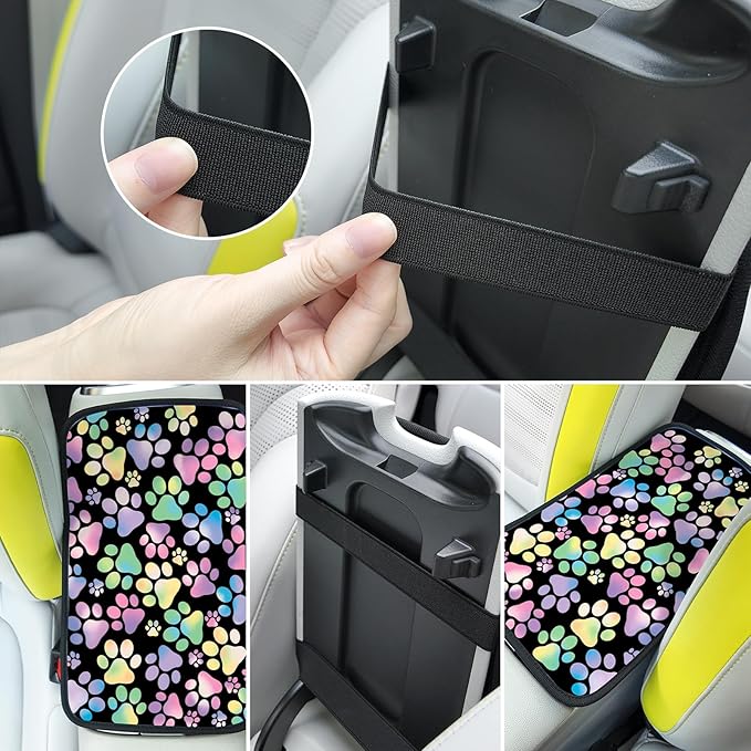Adastrah Universal Car Center Console Cushion Pad,Dog Paw Print 2 Car Armrest Pad Car Armrest Seat Box Cover Protector for Most Vehicle, SUV, Truck, Car