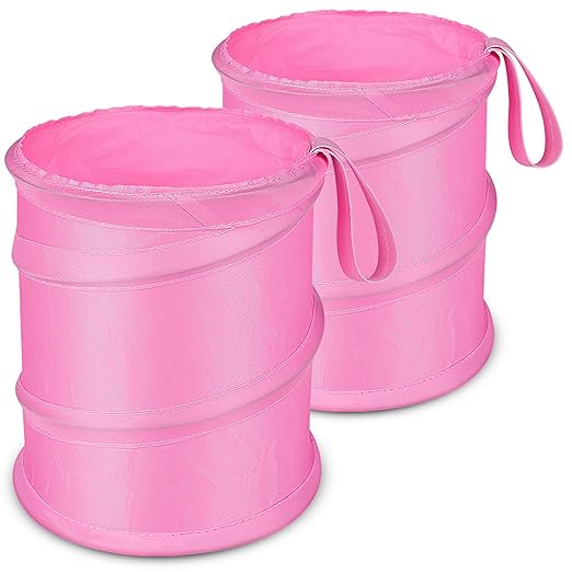 Kincown Car Trash Can, 2 Packs Mini Collapsible Car Trash Bin for Front Back Seat, Pop up Garbage Can, Portable Bag Hanging for Vehicle SUV Rv Truck Accessories Interior, Pink