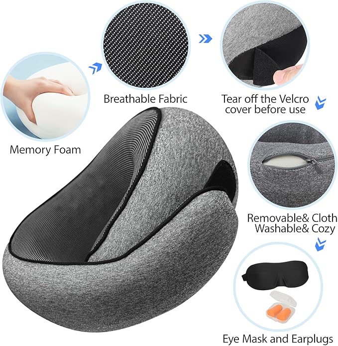 JJSHUANL Travel Pillows for Airplanes,360° Support Stowable Travel Pillow, Neck Pillow Airplane with Memory Foam Portable Travel Neck Pillow for Traveling, Suitable for Airplanes, Offices, and Cars
