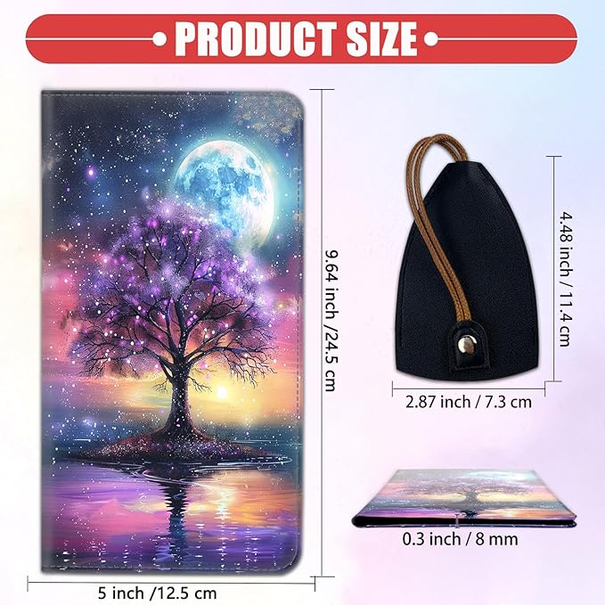 Car Registration Holder, PU Leather Vehicle Card Document Glove Box Organizer, Women Interior Auto Accessories Case for Cards, Driver License Car Insurance Holder, Purple Dark Night Trees Starry Sky