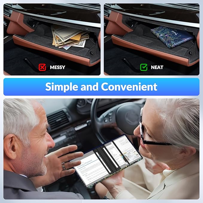 Pisypox Car Registration and Insurance Card Holder，Vehicle Glove Box Car Organizer，Accessories Case for Storing Driving Licences, Cards, Documents
