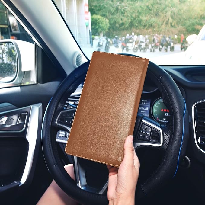 Custom Car Registration and Insurance Card Holder Personalized Leather Glove Box Organize Men Women Wallet Accessories Case for Cards, Essential Document Driver License Terracotta