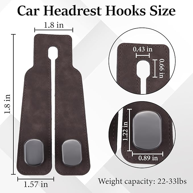ecocstm Car Seat Headrest Hook, Vehicle Back Seat Headrest Hook, Car Purse Hook Car Seat Hooks for Hanging Grocery Bag, Purse, Car Seat Backrest Organizer, Tote Bag (Brown)