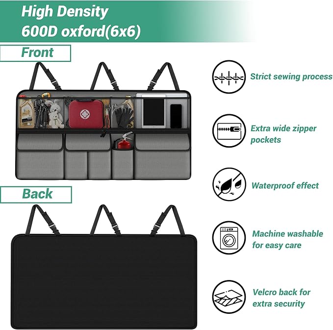 NUWQICD Hanging Car Trunk Organizer Fit For JEEP Grand Cherokee Foldable Large Capacity 41.3x20 inch Backseat Trunk Organizers Storage, Car Accessories Interior, with Multi Pockets Grey