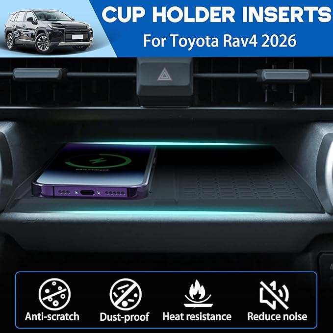 Wireless Charging Protective Mat for Toyota RAV4 2026 Accessories Silicone Center Console Wireless Charging Anti-Slip Cover Pad Heat Insulation Waterproof Easy to Clean Black for RAV4