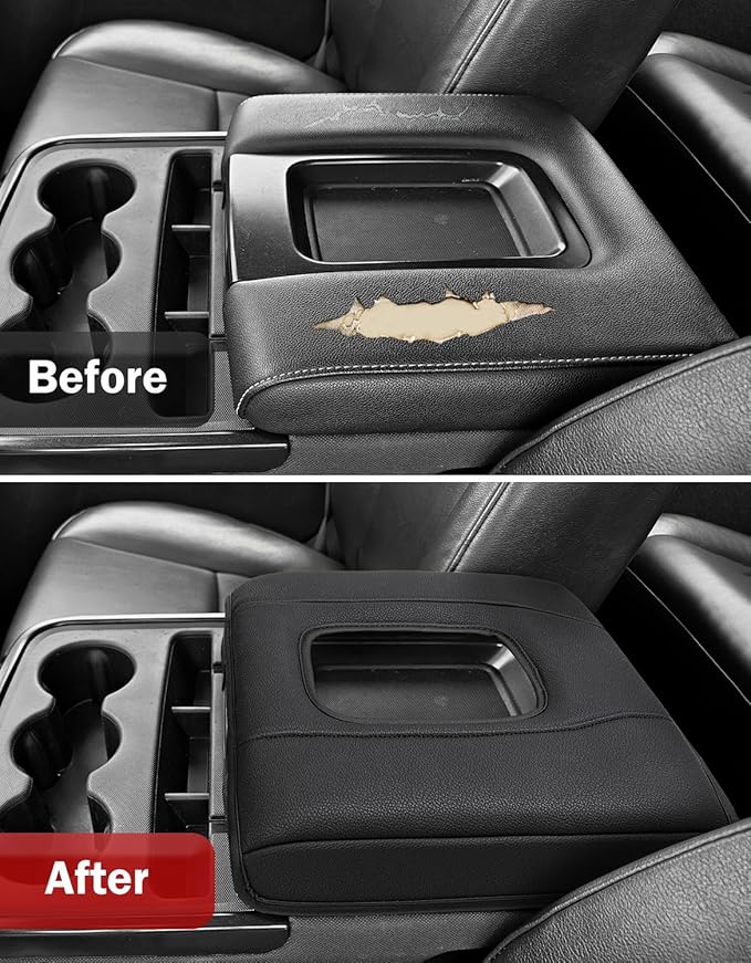 KBH Center Console Armrest Cover for 2014-2018 Chevy Silverado & GMC Sierra, 40/20/40 Jump Seat, Middle Console Lid Protector with Middle Cut, Anti-Scratch, Black