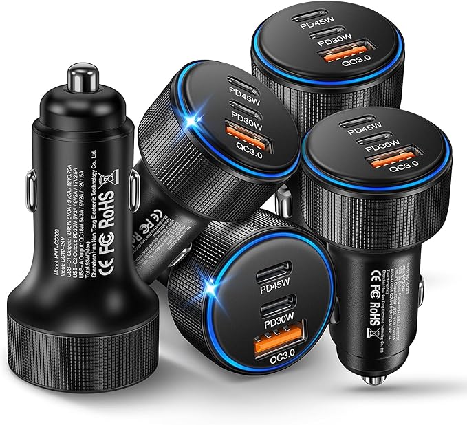 USB C Car Charger 5-Pack,93W 3-Port Dual USB-C & USB-A Fast Charge Cigarette Lighter USB Charger with PD+QC 3.0, Car Phone Adapter Accessories for iPhone 17/16/15 Pro Max,Samsung Galaxy S25/S24,iPad