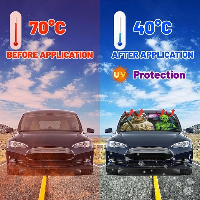 DOPINDU Funny Alien Astronaut Car Windshield Sun Shade Umbrella Bendable Handle Foldable Funny Sunshade for Car Windshield Block UV Rays Keep Vehicle Cool for Most Sedans SUV Trucks Cars 57"x30"