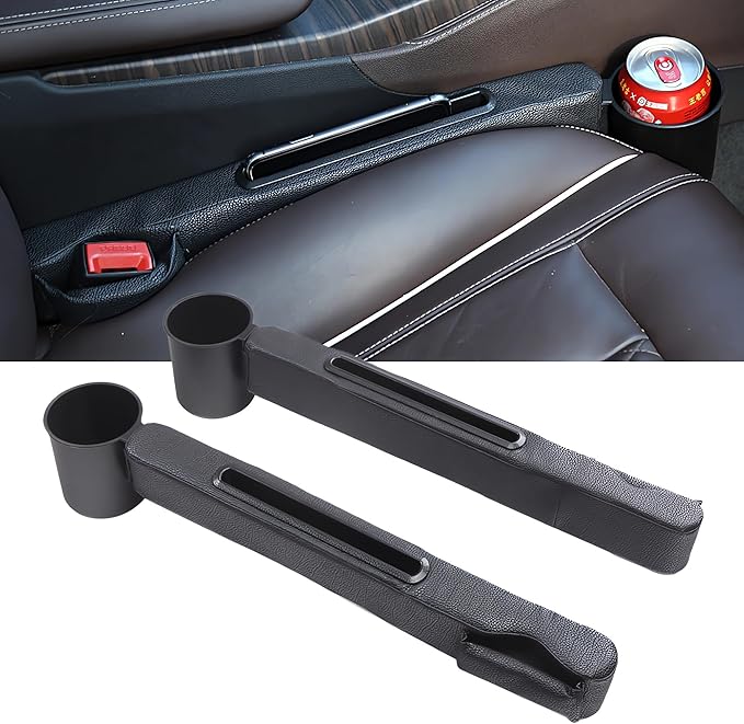 TATACLEA 3in1 Car Seat Gap Storage - Prevent Small Items from Falling, with Pocket Organizer and Removable Cupholder (Black)