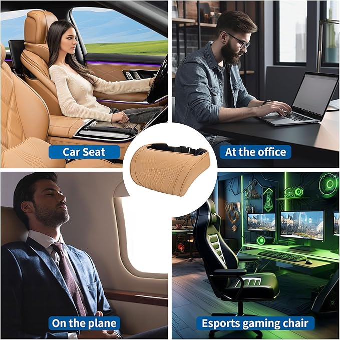 Dapucarin Car Headrest Memory Foam Neck Pillow for Driving with Leather Cover Soft Comfortable Seat Head Pillow Cushion for Most Cars SUV Sedan Home Office Palomino Brown (2PC)