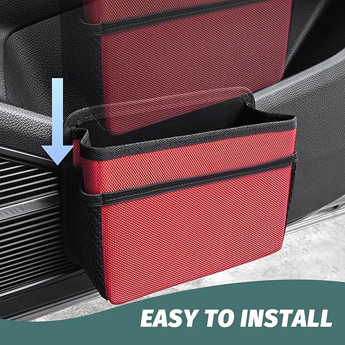 Car Trash Can, Foldable Mini Vehicle Trash Bin Garbage Organizer Holder, Waterproof Hanging Mini Auto Dustbin Accessories Storage Container for Vans, SUVs (red)