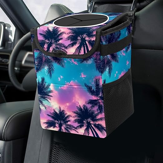 GVGHIDZ Car Trash Can – Multi-Purpose, Lightweight and Portable with Durable Water-Resistant Coating, No Installation Required, Practical and Ample Capacity, Variety of Colors.Coconut Tree