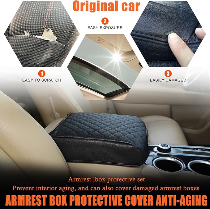 Center Console Armrest Cover Compatible with Nissan Pathfinder 2013-2020/ Infiniti QX60 JX35, Car Armrest Seat Box Cover Protector, Center Console Armrest Cushion Cover Accessories (leather)