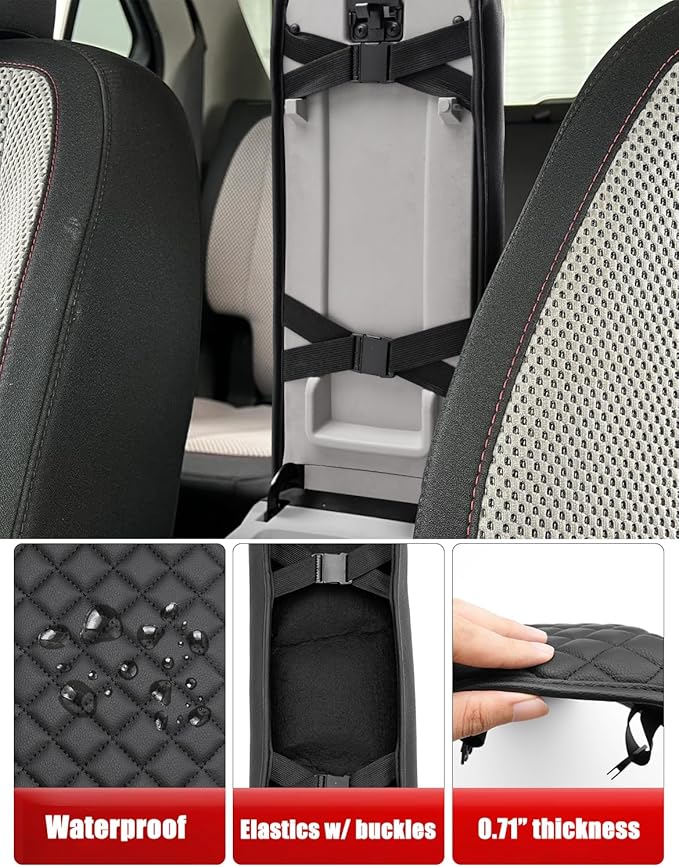 KBH Center Console Armrest Cover for Chevy Equinox, GMC Terrain 2010 2011 2012 2013 2014 2015 2016 2017, Middle Console Lid Protector, Arm Rest Cushion Pad, Vinyl Leather, Black